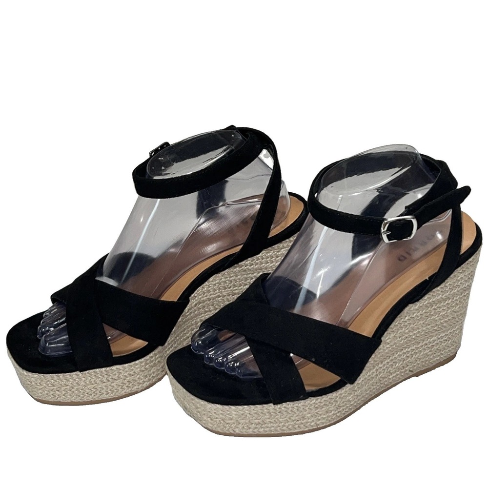 Torrid Black Suede Criss Cross Espadrilles Wedges Sandals Size 9WW Ankle Strap